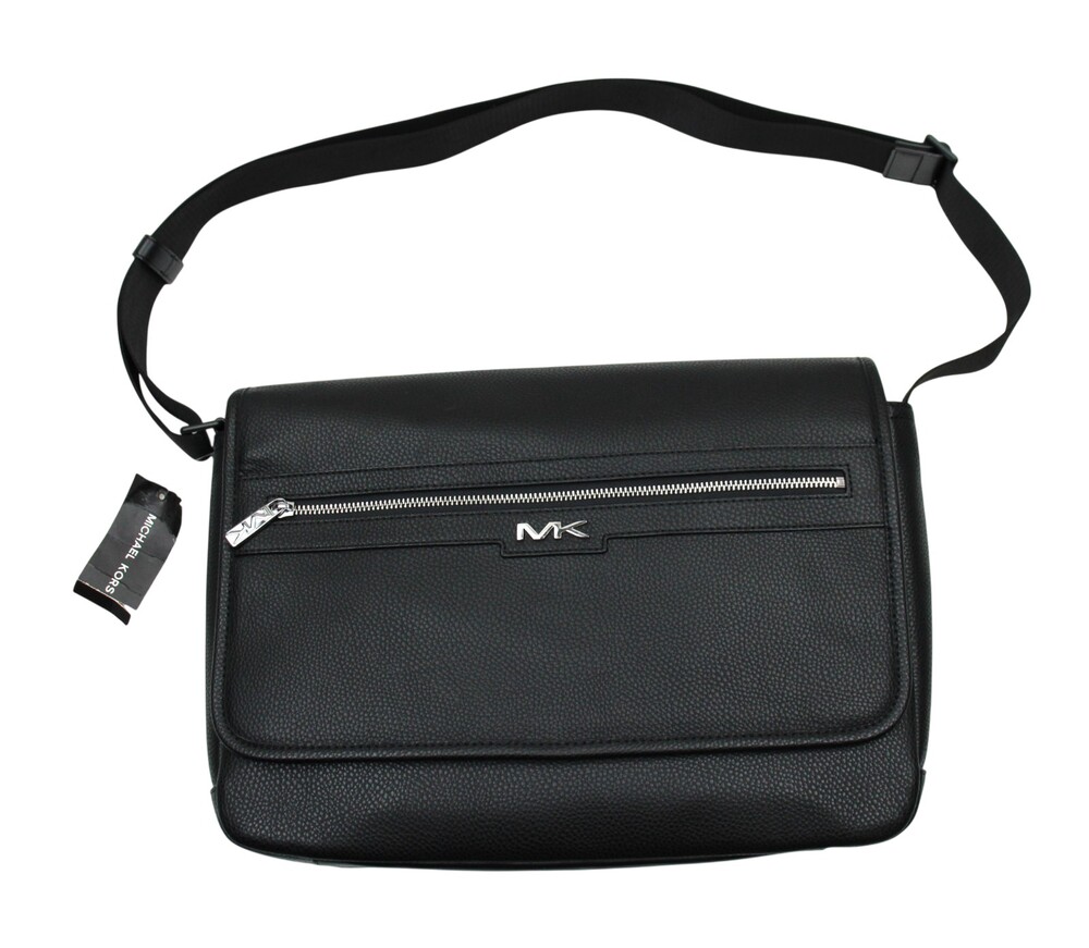 Michael‎ Kors Malone Messenger Bag Mens Black Leather Magnetic Travel Work